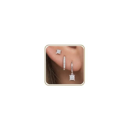 925 Sterling Silver Hoop Earrings Set for Women Trendy | 3 Pairs Dainty Hypoallergenic Huggie Hoop Stud Lightweight Earrings Set for Multiple Piercing Earrings for Women - image 1 of 7