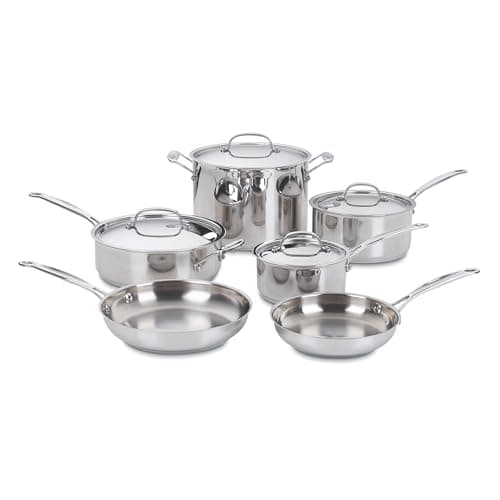 Cuisinart Chef's Classic 10-Piece Stainless Steel Cookware Set, 77-10P1 | Aluminum encapsulated base for even cooking, induction safe, includes saucepans, skillets, and stockpot, 10-piece - image 1 of 6