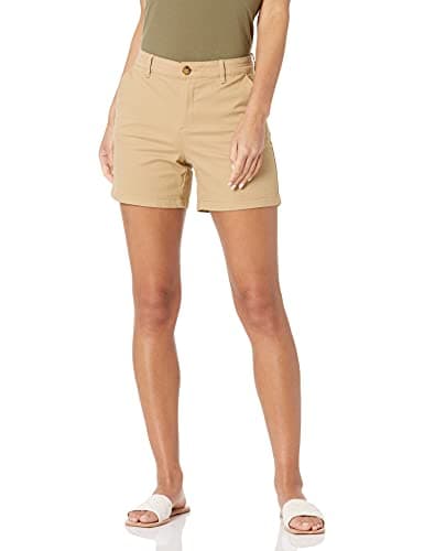 Amazon Essentials Women's Mid-Rise Slim-Fit 5" Inseam Khaki Shorts, (Available in Straight and Curvy Fits), Khaki Brown, 6 - image 1 of 7