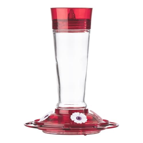 More Birds Bird Health+ Ruby Hummingbird Feeder, Glass Hummingbird Feeders for Outdoors, 4 Feeding Stations, 10 Ounces, Ruby Red