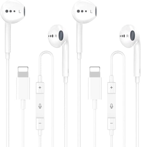 Wired Headphones for iPhone Earbuds with Lightning Connector,2 Packs Built-in Mic & Volume Control HiFi Stereo Nosie Reduction Earphones Compatible with iPhone 14/13/12/11/XR/XS/X/8/7 Support All iOS