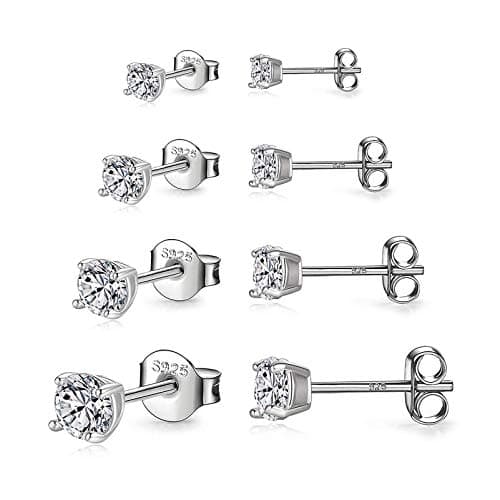 Sterling Silver Stud Earrings Set Hypoallergenic CZ Studs for Women 3456mm | 925,4Pairs,White Gold Plated, Cubic Zirconia Studs, - image 1 of 8