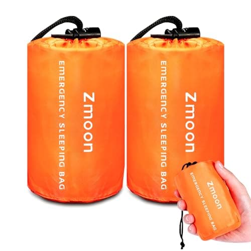 Zmoon Emergency Sleeping Bags 2 Pack Portable Waterproof Thermal Bivy Sacks | Survival Bag Shelter Cold Weather Hiking Backpacking Bug Out Snow Winter Storm Camping Mylar Survival Gear Orange - image 1 of 7