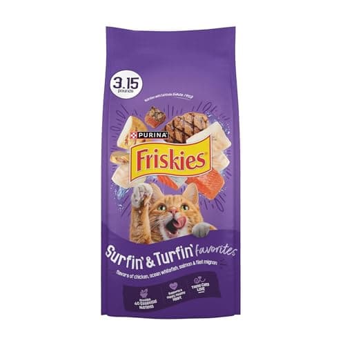 Purina Friskies Cat Food Surfin and Turfin Favorites Flavors of Chicken, Whitefish, Salmon and Filet Mignon - (Pack of 4) 3.15 lb. Bags - image 1 of 1