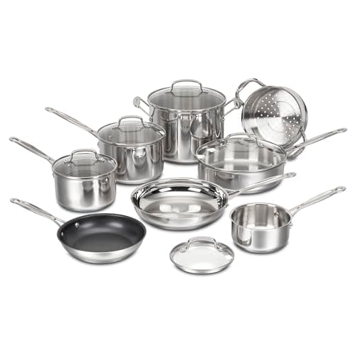 Cuisinart Chef's Classic Stainless Cookware 13-Piece Set, 77-13 | Induction cookware compatible with all stovetops, tri-ply base, cool-grip handles, nontoxic cookware set, oven safe 550°F - image 1 of 4