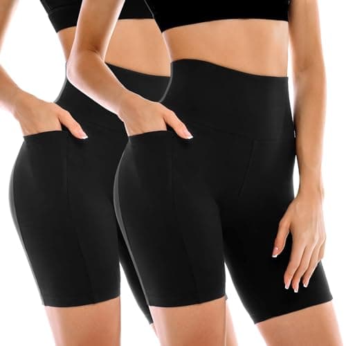 Leafigure 2 Pack Womens Biker Shorts with Pockets 6" Black L-XL | High Waisted, Tummy Control, Running, Gym, Workout, Yoga Shorts - image 1 of 6