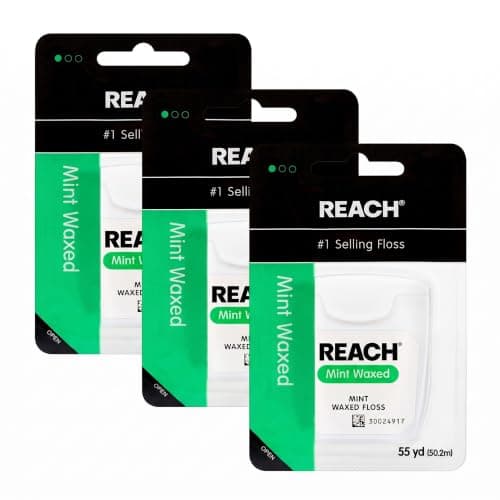 REACH Waxed Dental Floss, Mint, Plaque Remover for Teeth, Shred Resistant, Floss Slides Smoothly, Easy to Use, Waxed, Deep Cleaning Teeth, Oral Care, PFAS Free, for Adults & Kids, 55 yd,(Pack of 3) - image 1 of 5