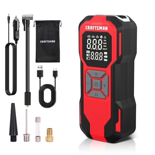 CRAFTSMAN Tire Inflator Portable Air Compressor, Cordless Mini Air Pump for Car Tires with Digital Tire Pressure Gauge, 6000mAh Battery Powered Air Pump, Max Pressure 150 PSI, 12V DC Corded - image 1 of 1