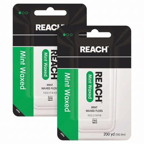 REACH Waxed Dental Floss, Mint, Plaque Remover for Teeth, Shred Resistant, Floss Slides Smoothly, Easy to Use, Waxed, Deep Cleaning Teeth, Oral Care, PFAS Free, for Adults & Kids, 200 yd (Pack of 2) - image 1 of 9