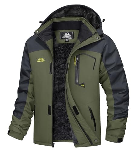 MAGCOMSEN Fleece Jacket Men Winter Rain Coats Warm Waterproof Ski Jaket Parka Snowboard Soft Shell Jackets Winter Coats for Men Army Green L - image 1 of 1
