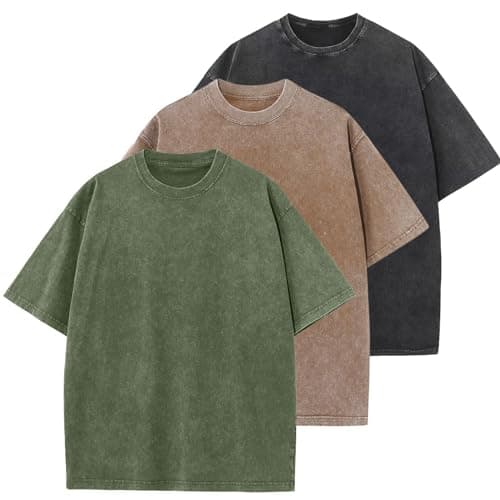 3 Pcs Oversized Heavy Cotton Summer T-Shirts Vintage Unisex Short Sleeves Casual Loose Basic Tops(Black+Coffee+ArmyGreen 2XL) - image 1 of 7