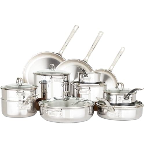 Viking 3-Ply Pots and Pans Set, 17 Piece Stainless Steel Cookware Glass Lids, Steamer Insert, Silver - image 1 of 6