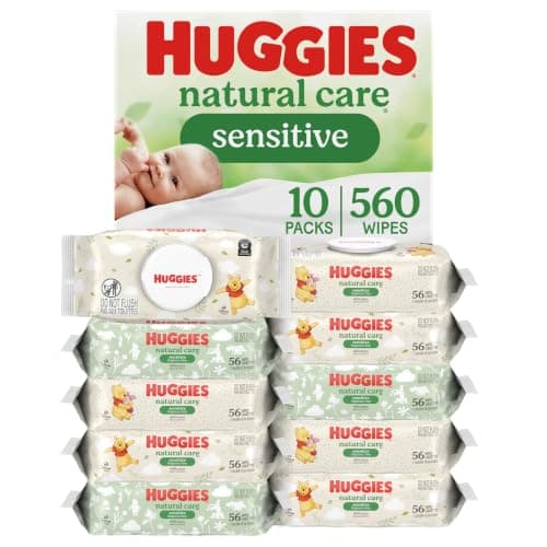 Huggies Natural Care Sensitive Baby Wipes, Unscented, 10 Packs, 560 Wipes - image 1 of 6