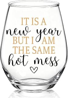 TOUNER It Is A New Year But I Am The Same Hot Mess Stemless Wine Glass, Funny Holiday Wine Glass Gifts for Women Mom Aunt Sister BFF, New Year Christmas Birthday Gifts for Women Sister Friend - image 1 of 1