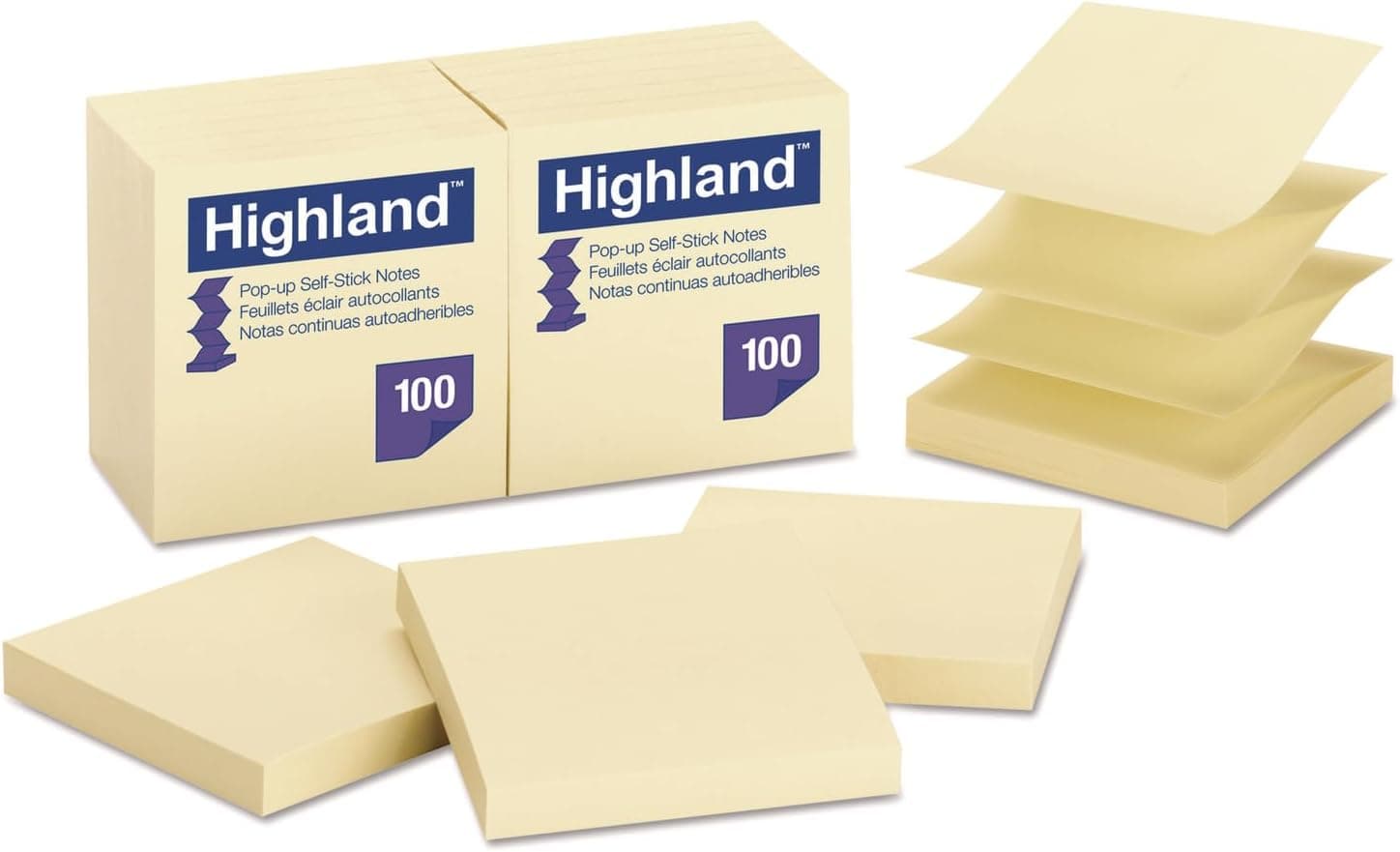 Highland 6549PUY Self-Stick Pop-Up Notes, 3 x 3, Yellow, 100-Sheet, 12/PK - image 1 of 1