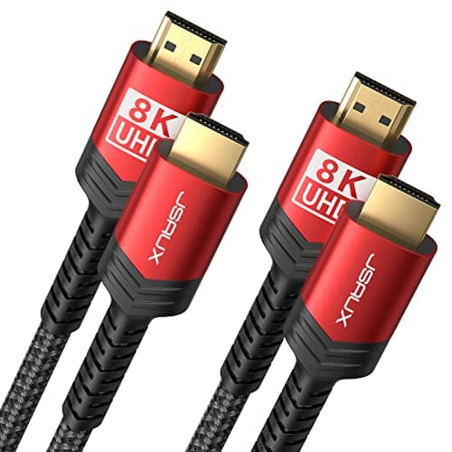 8K HDMI Cable 2.1 2 Pack 6ft, JSAUX 48Gbps Ultra High Speed HDMI Cable Braided Cord (4K@144Hz, 4K@120Hz, 8K@60Hz) HDCP 2.2&2.3 HDR 10 eARC ARC, Compatible with Switch 2/PS5/Laptop/Monitor/HDTV/-Red - image 1 of 1