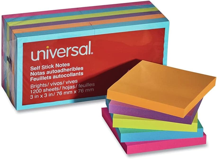 Universal 35610 Self-Stick Note Pads, 3 x 3, Assorted Bright Colors, 100-Sheet (Pack of 12) - image 1 of 1