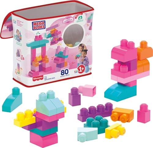 MEGA BLOKS First Builders Toddler Blocks Toys Set, Big Building Bag Collection with 80 Pieces and Storage, Pink, Ages 1+ Years - image 1 of 1