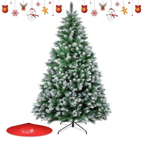 Christmas Tree 7FT/8FT Artificial Tree with Pine Cone and Red Fruit, Foldable Metal Stand for Holiday Christmas Decoration (Green+White, 7FT) - image 1 of 7