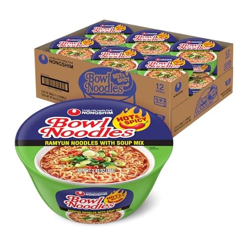 Nongshim Ramen Noodles, Gourmet Instant Ramen bowl, Premium Microwavable Noodle Soup, Hot & Spicy, 3.03 Ounce (Pack of 12) - image 1 of 8