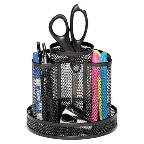 Rolodex Desk Organizer, Rotating Office Supply Caddy, Mesh Black (6.5" x 6.5" x 6.25") - Spinning Pencil Holder, Teacher Essentials - image 1 of 1
