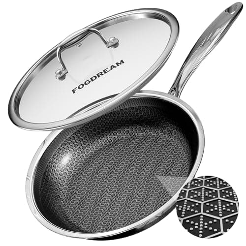 FogDream Non Stick Frying Pans, 10 Inch Stainless Steel Skillet with Tempered Glass Lid Tri-Ply Stainless Steel for All Cooktops, Dishwasher & Oven-Safe Cooking Pan, Stay-Cool Handle, Silver - image 1 of 8