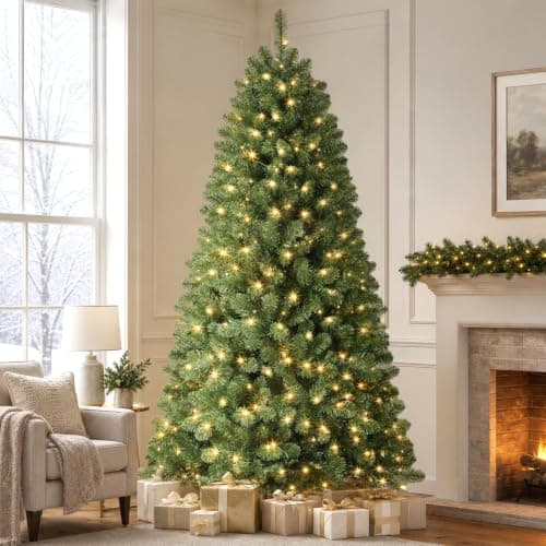 Alupssuc 6FT Prelit Christmas Tree, Warm White Lights, Hinged Branches | Pre-lit Christmas tree with warm white LEDs, 13 modes, 8H timer, hinged branches and sturdy metal stand. - image 1 of 7