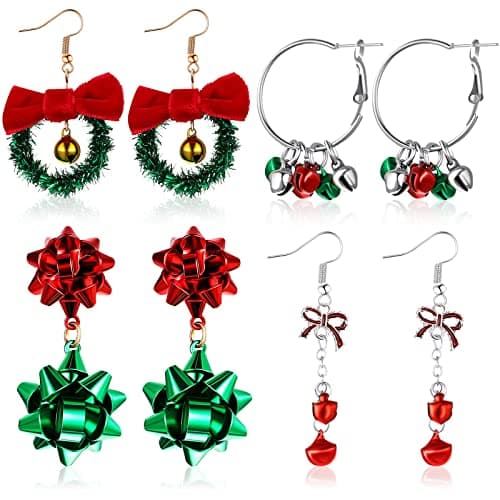 Hicarer Christmas Dangle Earrings Set - 4 Pairs, Hoop Design, Alloy Material, Female Target, Holiday Jewelry Ornaments - image 1 of 6