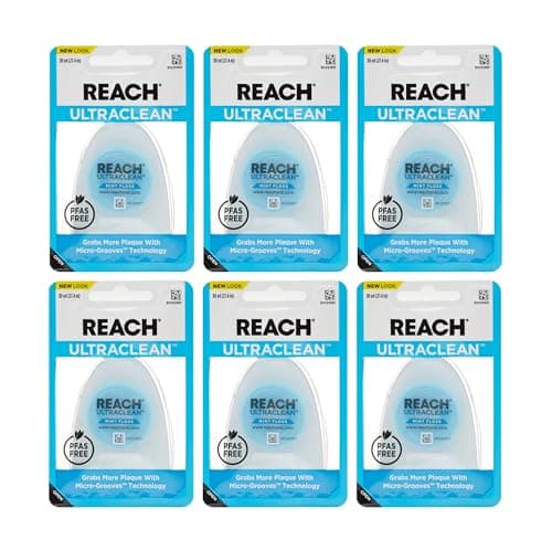 REACH Ultraclean Dental Floss, Mint, Plaque Remover for Teeth, Shred Resistant, Waxed, Easy on Gums & Teeth, Mint, Oral Care, PFAS Free, for Adults & Kids, 6 Pack, 30 yd - image 1 of 8