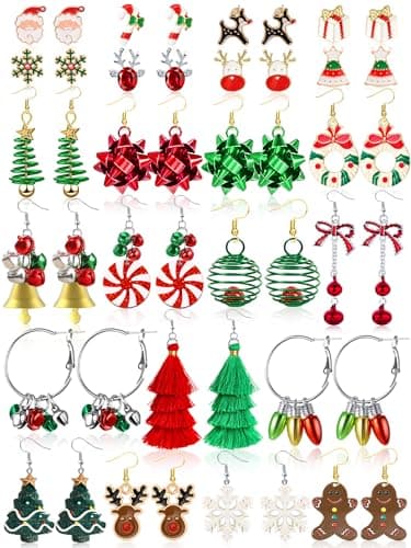 LUYI 23 Pairs Christmas Earrings for Women, Dangle & Stud Jewelry Gift Set | Xmas Holiday Dangle & Stud Earrings with Tree, Snowflake, Bow, Bell & Light for Christmas Party, Outfits, Bulk Sets & Gifts - image 1 of 6