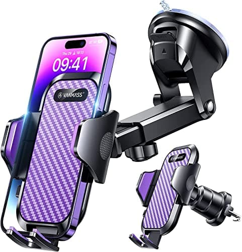 VANMASS Car Phone Holder Ultimate Military-Grade Strongest Suction & Clip Windshield Dash Best Strongest Cell Phone Automotive Dash Gauge Accents for iPhone 18 Pro Max 17 16 15 14 Purple - image 1 of 8