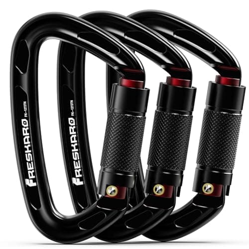 FresKaro 25kN Climbing Carabiners Double Locking Carabiner Clips, Heavy Duty Carabiner for Rock Climbing, Rappelling, Hunting, or Survival Gear kit, Gym Equipment, Cerfified UIAA Carabiner Black - image 1 of 1