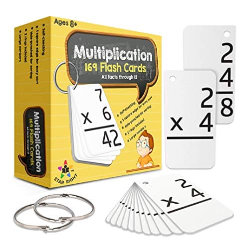 Star Right Multiplication Flash Cards - 169 Hole-Punched Math Flash Cards with 2 Binder Rings - Kids Ages 8 and Up - image 1 of 6