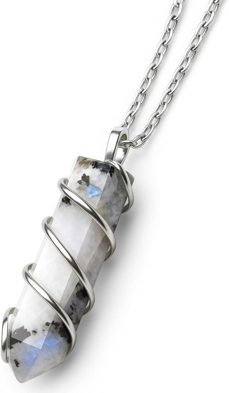 Rainbow Moonstone Healing Crystal Necklace - Lunar Pendant Balance, Inner Light, Love & Creativity