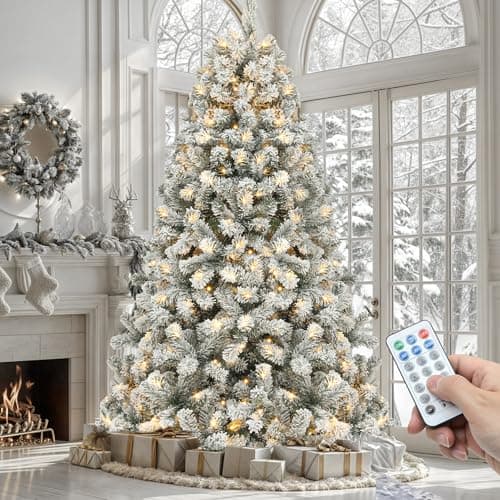 YITAHOME 6ft Prelit Snow Flocked Artificial Christmas Tree with Remote | Christmas Pine Tree with 11 Light-Modes, 1000 Branch Tips and Foldable Base for Home, Party Decoration - image 1 of 9