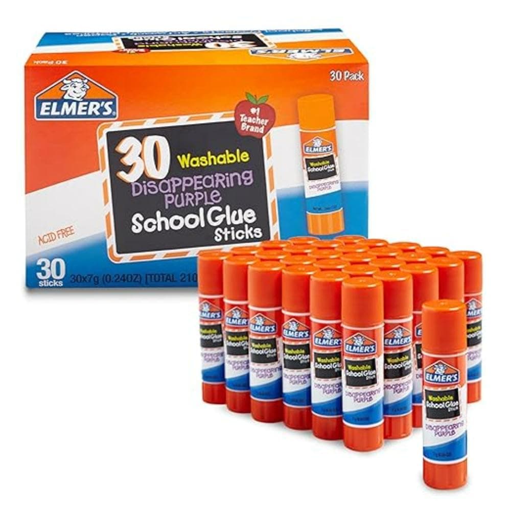 Elmer’s Disappearing Purple School Glue Sticks, Washable, 7g, 30 Count - Bulk Pack for Classrooms, 1 Teacher Brand - image 1 of 1