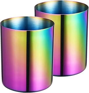 Aurora Rainbow 304 Stainless Steel Pen Holder & Pencil Cup, Metal Desk Caddy & Desktop Stationery Organizer, Mirror Finish & Vacuum Plating(2-Piece Set)
