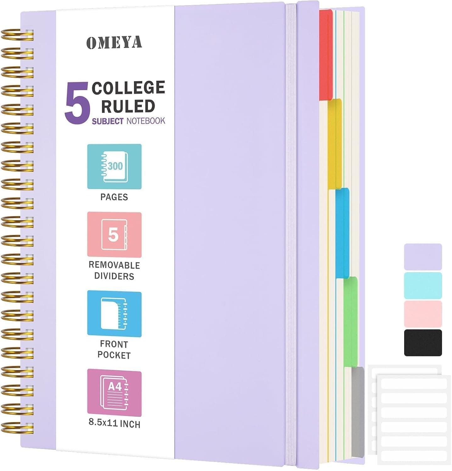 Spiral Notebook 8.5" x 11", 5 Subject Notebooks College Ruled with Removable Dividers, 300 Pages 100GSM Thick Spiral Writing Journal for Women & Men, Large A4 Lined Journal Notebooks for Work, School - image 1 of 1