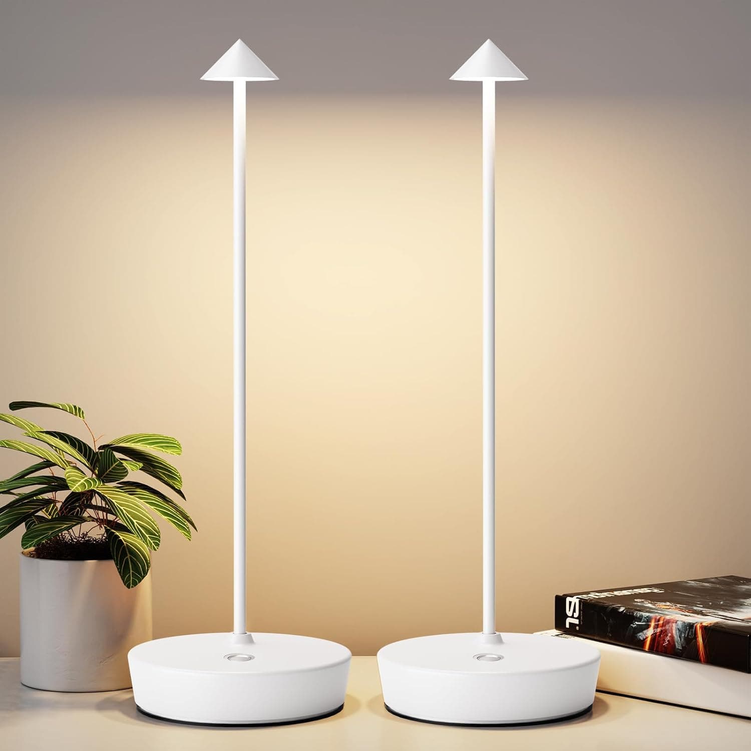 2Pack Rechargeable Cordless Table Lamp, Portable Powered LED Battery 6000mAh Metal USB Desk Lamp, 3 Levels Brightness Light for Restaurants Outdoor (2pack White) - image 1 of 1