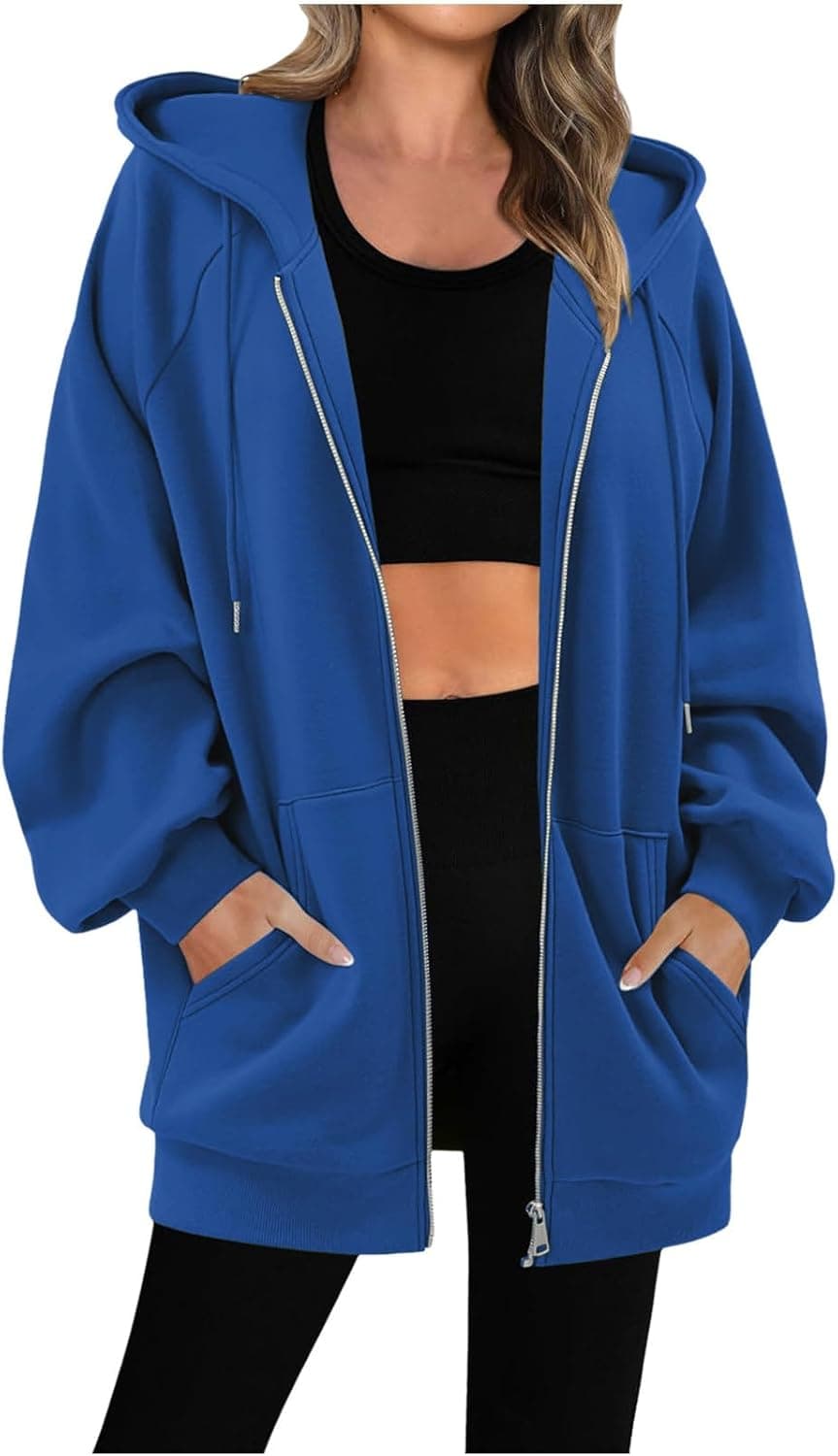 Oversized Zip Up Hoodie for Women Long Hooded Jackets Full Zipped Sweatshirts Womens Fall Fashion 2025 Fleece Lined Hoodies - image 1 of 1