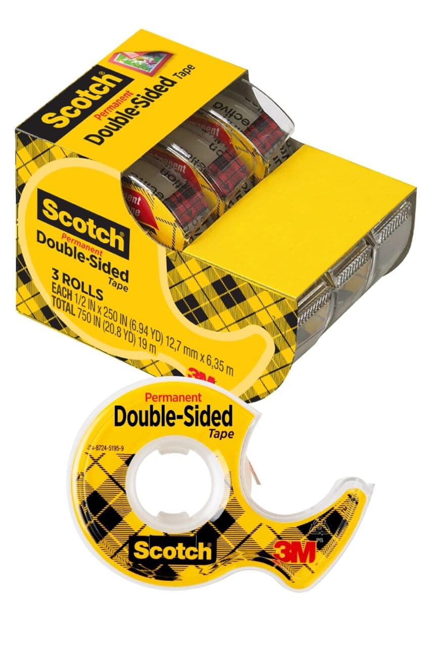 Scotch® Double-Sided Tape, 1/2 in x 250 in (12.7 mm x 6.35 m), 3 Pack - image 1 of 1