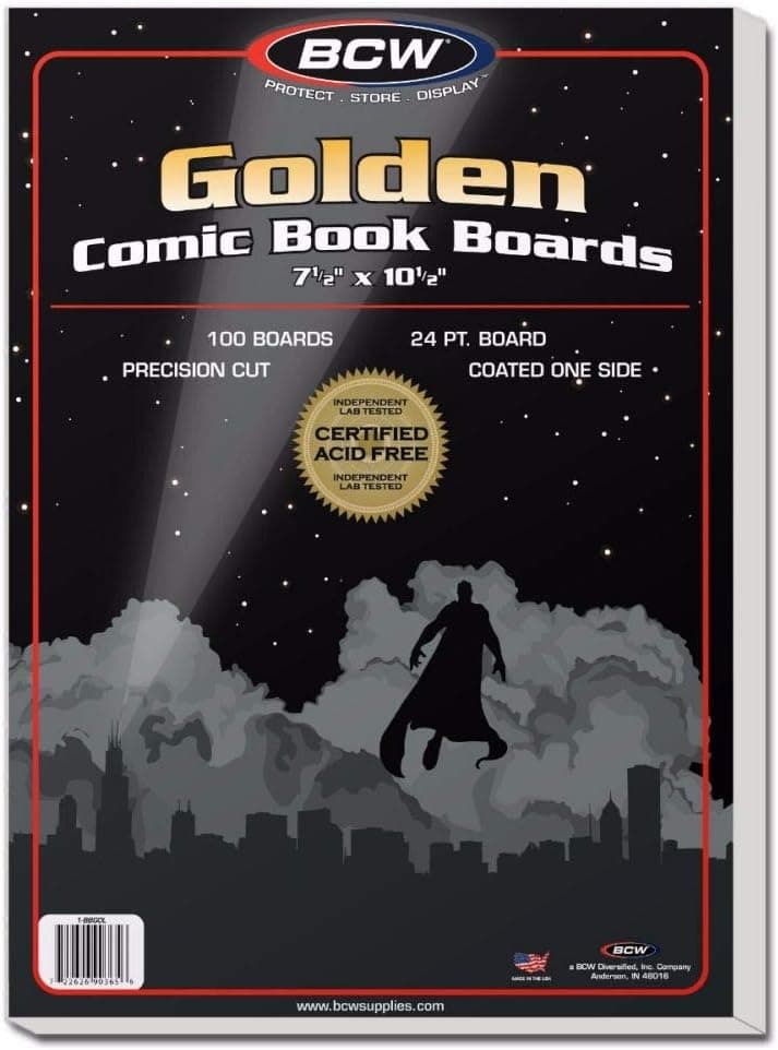 BCW Golden Age Comic Backing Boards - 100 Pack | Certified Acid-Free Comic Book Storage | 7 1/2 x 10 1/2 Inch Dimensions | Archival-Quality Boards for Comic Book Collection Protection - image 1 of 1