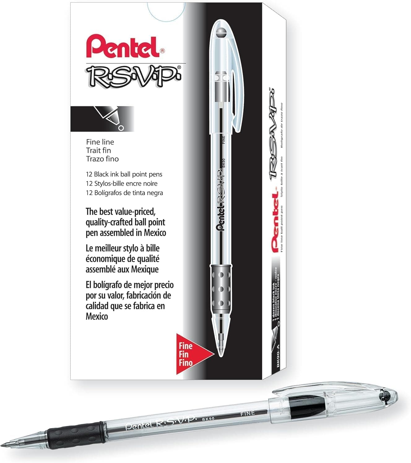 Pentel R.S.V.P. Ballpoint Stick Pen, Black Ink, Fine, Dozen - image 1 of 1