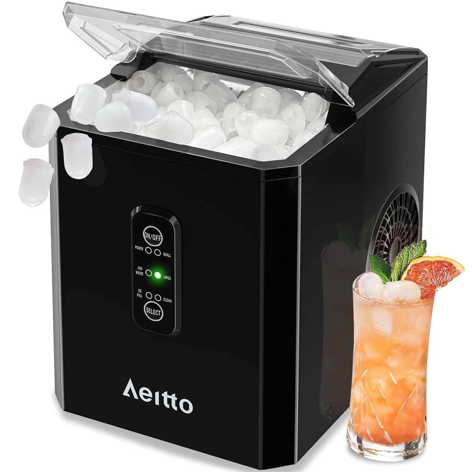 Aeitto Ice Makers Countertop, 9 Ice Cubes Release in 6 Mins, 26Lbs/24H, 2 Sizes of Bullet Ice Machine,Self-Cleaning Portable Ice Maker with Ice Scoop and Basket for Home Kitchen Office RV Bar, Black - image 1 of 1