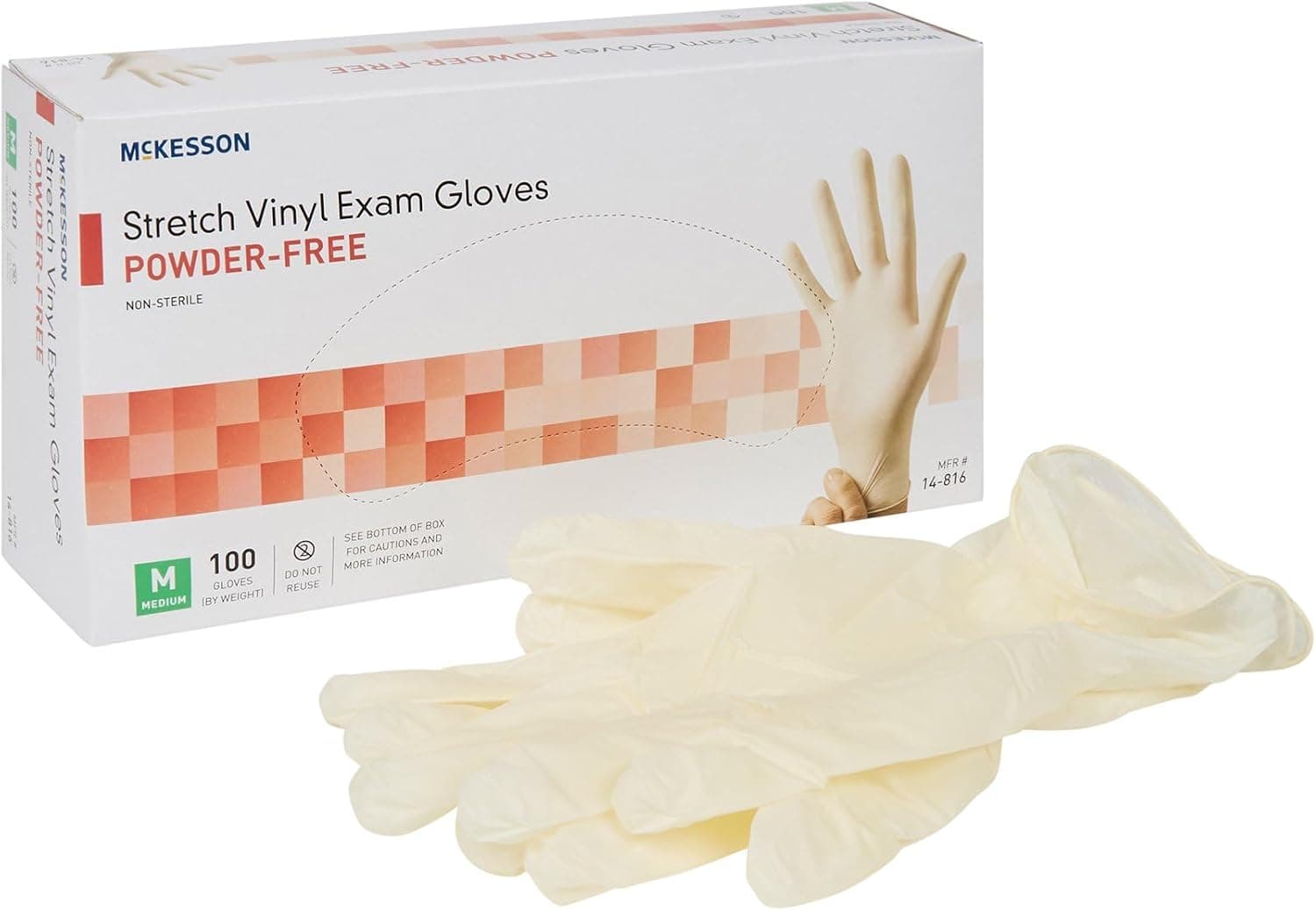 McKesson Stretch Vinyl Exam Gloves, Non-Sterile, Powder-Free, Medium, 100 Count, 1 Box - image 1 of 1