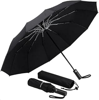 46 Inch Large Automatic Rain Umbrella - Windproof Travel Lightweight Travel-Ready, Heavy Duty 12-Rib 210T Fabric, Portable with Protective Sleeve