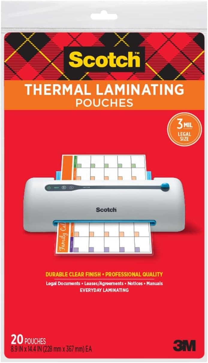 Scotch Thermal Laminating Pouches, 8.9 x 14.4-Inches, Legal Size, 20-Pack (TP3855-20) - image 1 of 1
