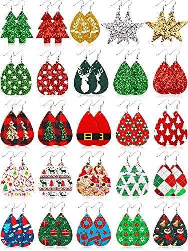 Hicarer 25 Pairs Christmas Faux Leather Drop Earrings Women, Bright Style - image 1 of 5