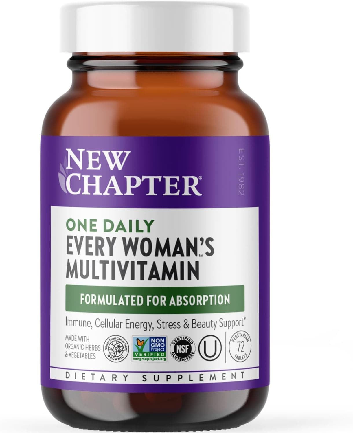 New Chapter Women’s Multivitamin, Iron, B6, B12, Biotin for Hair Growth, D3, Vit C, Zinc for Immune & Stress Support, Gentle on an Empty Stomach, One Daily, Non-GMO, Gluten-Free, 18+, 72 Tablets - image 1 of 1