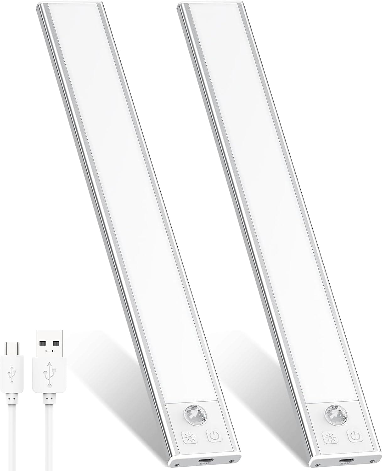 2 Pack Under Cabinet Lights, 52 LED Cold White Rechargeable Under Cabinet Lighting Motion Sensor LED Lights for Kitchen, Counter, Closet, Stairs (Silver - Cold White Light, 12.2 Inch - 2 Pack) - image 1 of 1